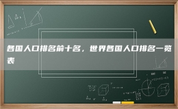 各國人口排名前十名，世界各國人口排名一覽表
